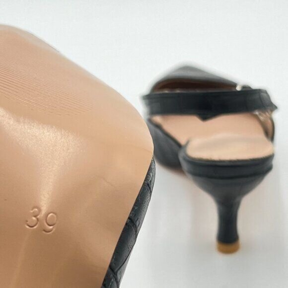 Black Crocodile Printing Kitten Heels Office Pumps Pointed Toe Slingback Shoes - Picture 6 of 7